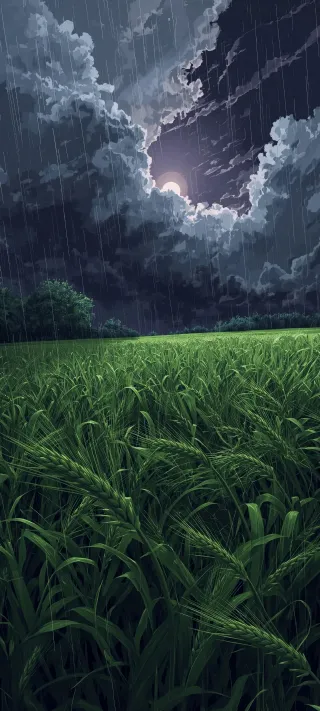 Moonlit Rain Over the Wheat Field phone wallpaper