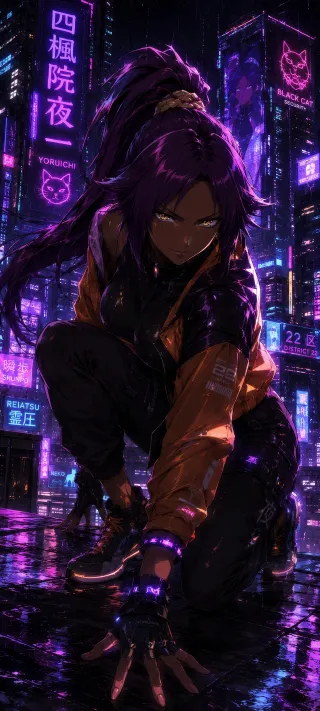 Cat-Eyed Sentinel of Neon Alley phone wallpaper