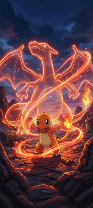 Charmander and Charizard's Soul phone wallpaper