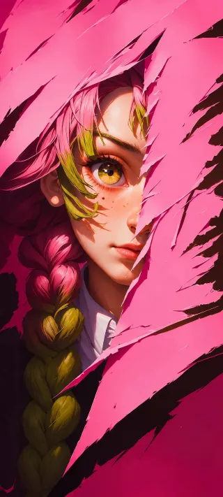 Mitsuri Through Torn Silk phone wallpaper