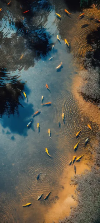 Koi Among Reflections phone wallpaper