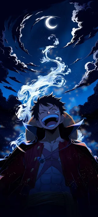 Luffy Laughing Under the Moon phone wallpaper