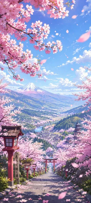 Sakura Road to Fuji phone wallpaper