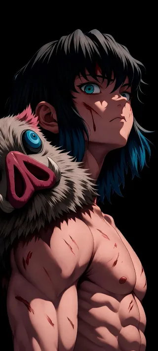 Inosuke Hashibira Unmasked phone wallpaper