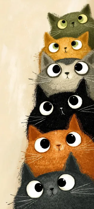 Seven Cats Stacked phone wallpaper