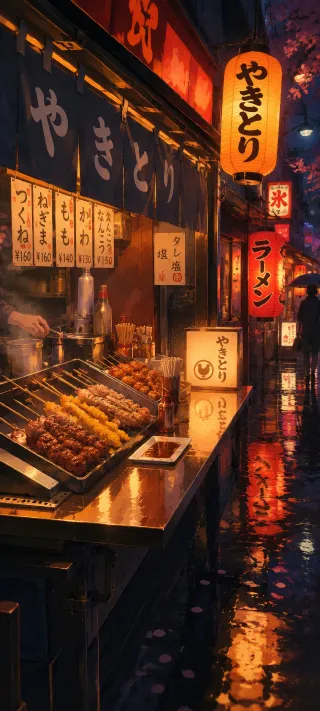 Yakitori Lane at Dusk phone wallpaper