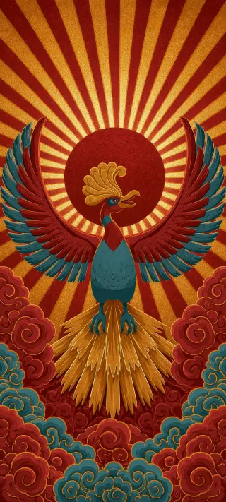 Phoenix Ho-oh at the Sun Disk phone wallpaper