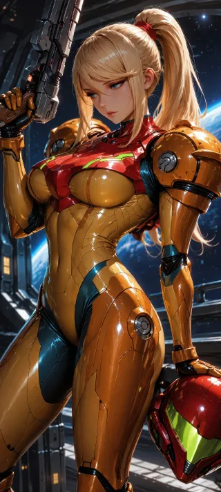 Samus Aran in Power Armor phone wallpaper