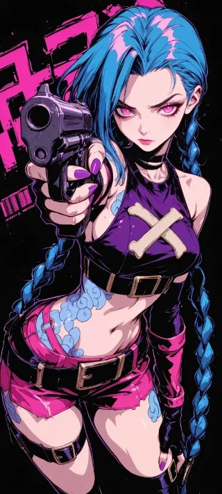 Neon Crossfire: Jinx phone wallpaper