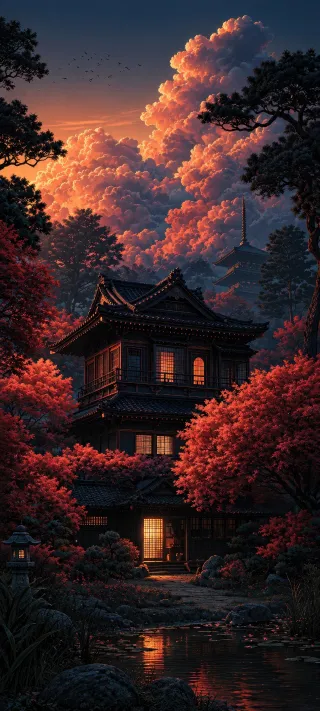 Temple at Dusk phone wallpaper