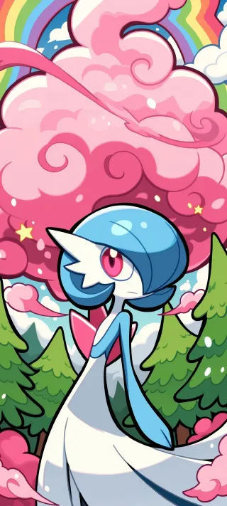 Gardevoir in Pink Clouds phone wallpaper