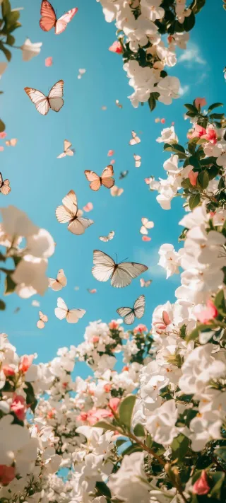 Butterflies Among Blossoms phone wallpaper