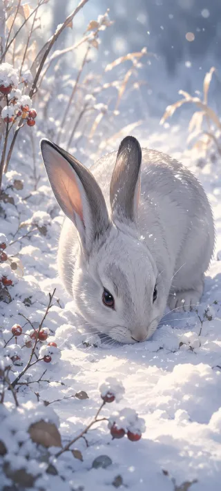 Winter's Whispering Hare phone wallpaper