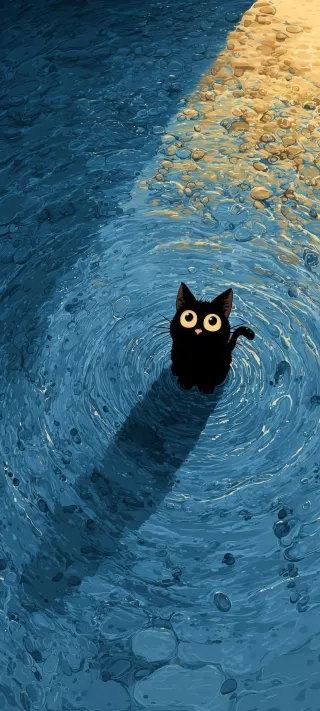 Black Cat at the Shore phone wallpaper