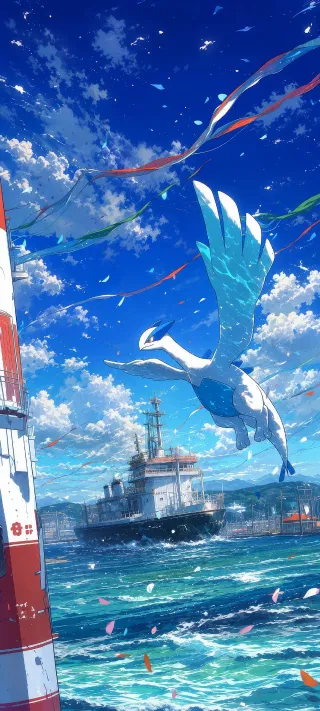 Lugia Over the Harbor phone wallpaper