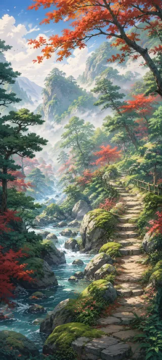 Autumn Path Through Mountains phone wallpaper