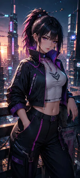 A Sunset Vigil in the Cyber City phone wallpaper