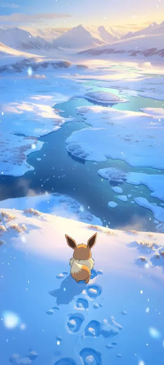 Eevee at Winter Dawn phone wallpaper