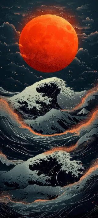 Hokusai Great Wave remake phone wallpaper