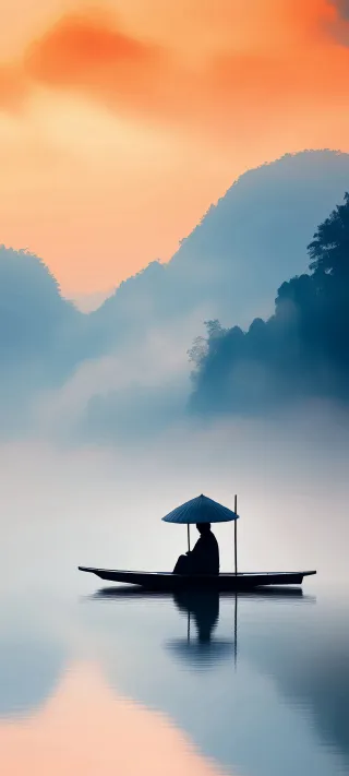 Japanese foggy lake phone wallpaper