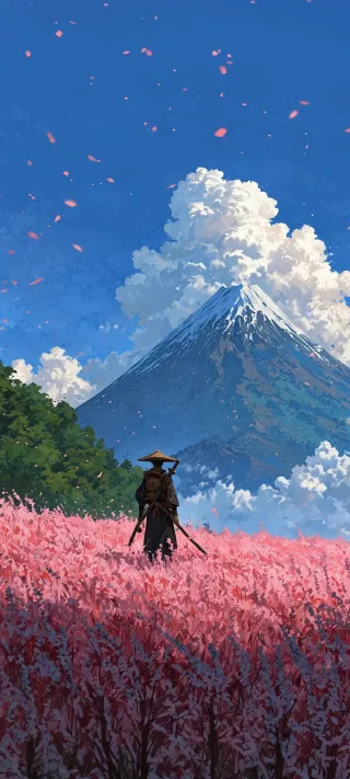 Samurai Before Fuji phone wallpaper