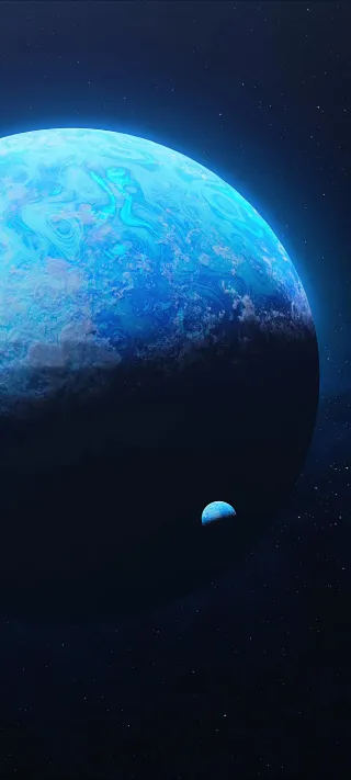 Azure Planet and Moon phone wallpaper
