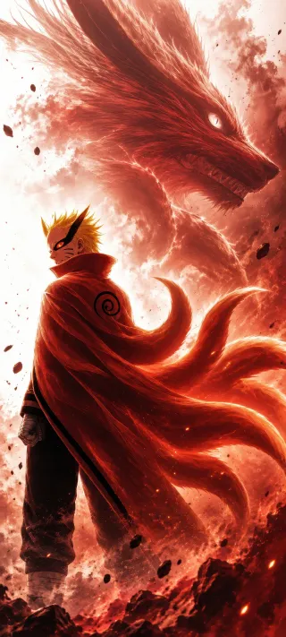 Naruto and Kurama phone wallpaper