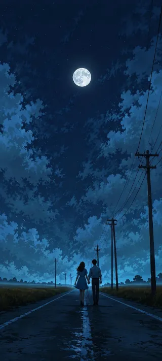 Moonlit Roadside Pair phone wallpaper