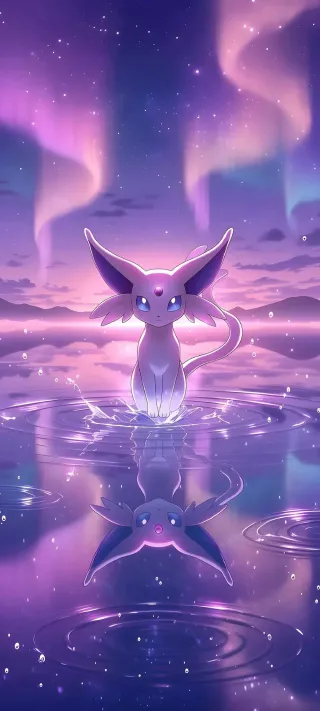 Espeon at Aurora Lake phone wallpaper