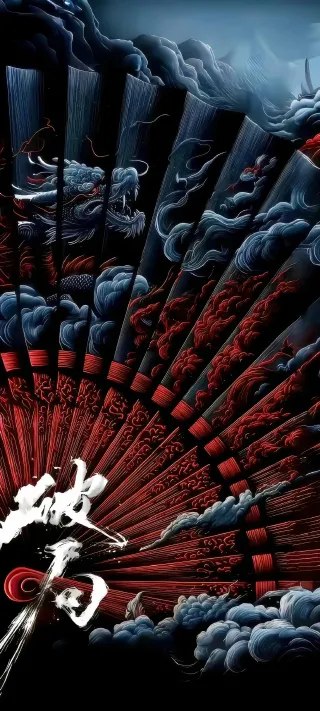 Storm Fan with Calligraphy phone wallpaper