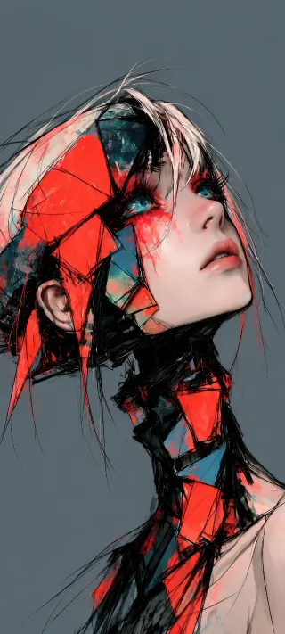 Fractured Cybernetic Muse phone wallpaper