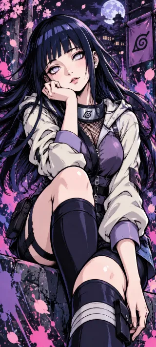 Hinata Hyuga at Moonrise phone wallpaper