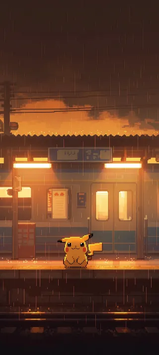 Pikachu waiting for the train phone wallpaper