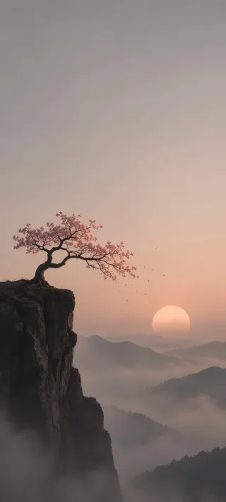 Cherry Tree on the Cliff phone wallpaper