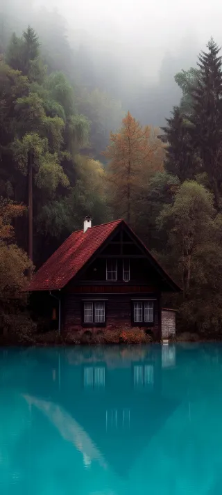 The Misty Lake House phone wallpaper