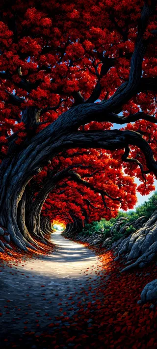 Autumn Path to the Golden Light phone wallpaper
