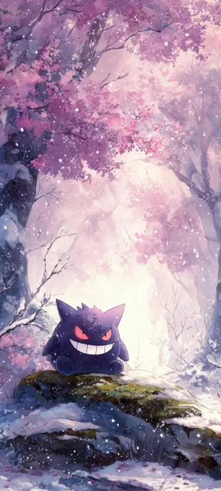 Gengar in Winter Bloom phone wallpaper