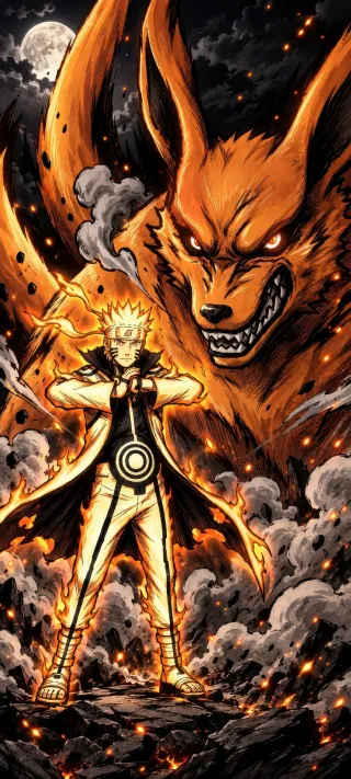 Naruto and Kurama phone wallpaper