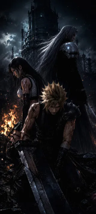 Cloud Strife at Midgar phone wallpaper