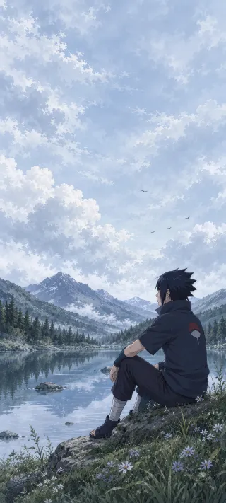 Sasuke by the Mountain Lake phone wallpaper