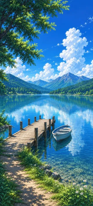 Rowboat on Alpine Lake phone wallpaper