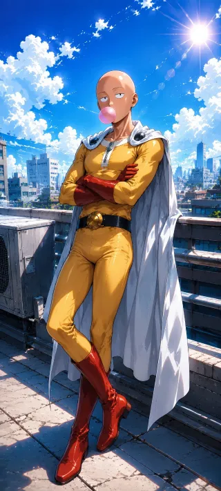 Saitama's Bubblegum Break phone wallpaper