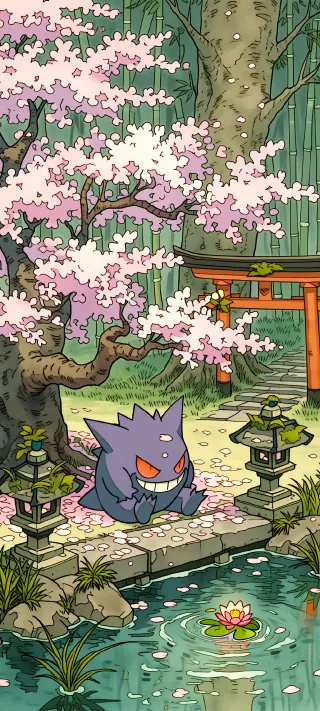 Gengar's japanese garden phone wallpaper