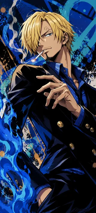 Sanji and the Blue Flame phone wallpaper