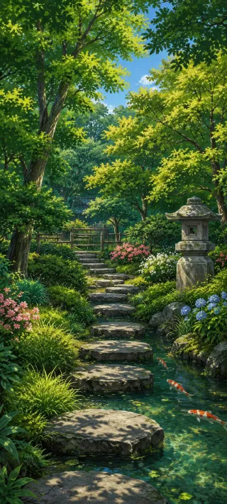 Koi Path in a Japanese Garden phone wallpaper