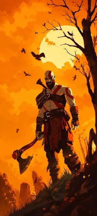 Kratos with Leviathan Axe phone wallpaper