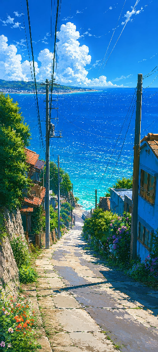 Seaside Village Descent phone wallpaper