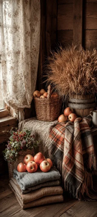 Autumn Apples by the Window phone wallpaper