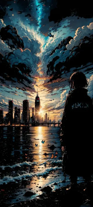 Lone Wanderer Looking at Metropolis Horizon phone wallpaper