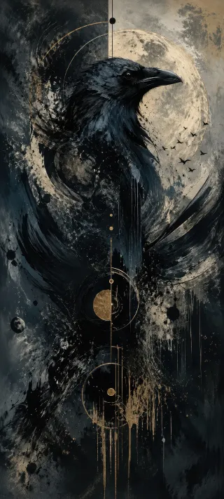 Raven Before the Moon phone wallpaper